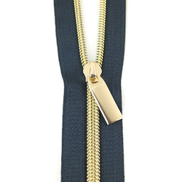 Sallie Tomato #5 Nylon Zippers & Pulls - Navy with Gold Coil Primary Image