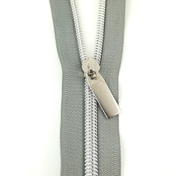 Sallie Tomato #5 Nylon Zippers & Pulls - Grey with Nickel Coil Primary Image
